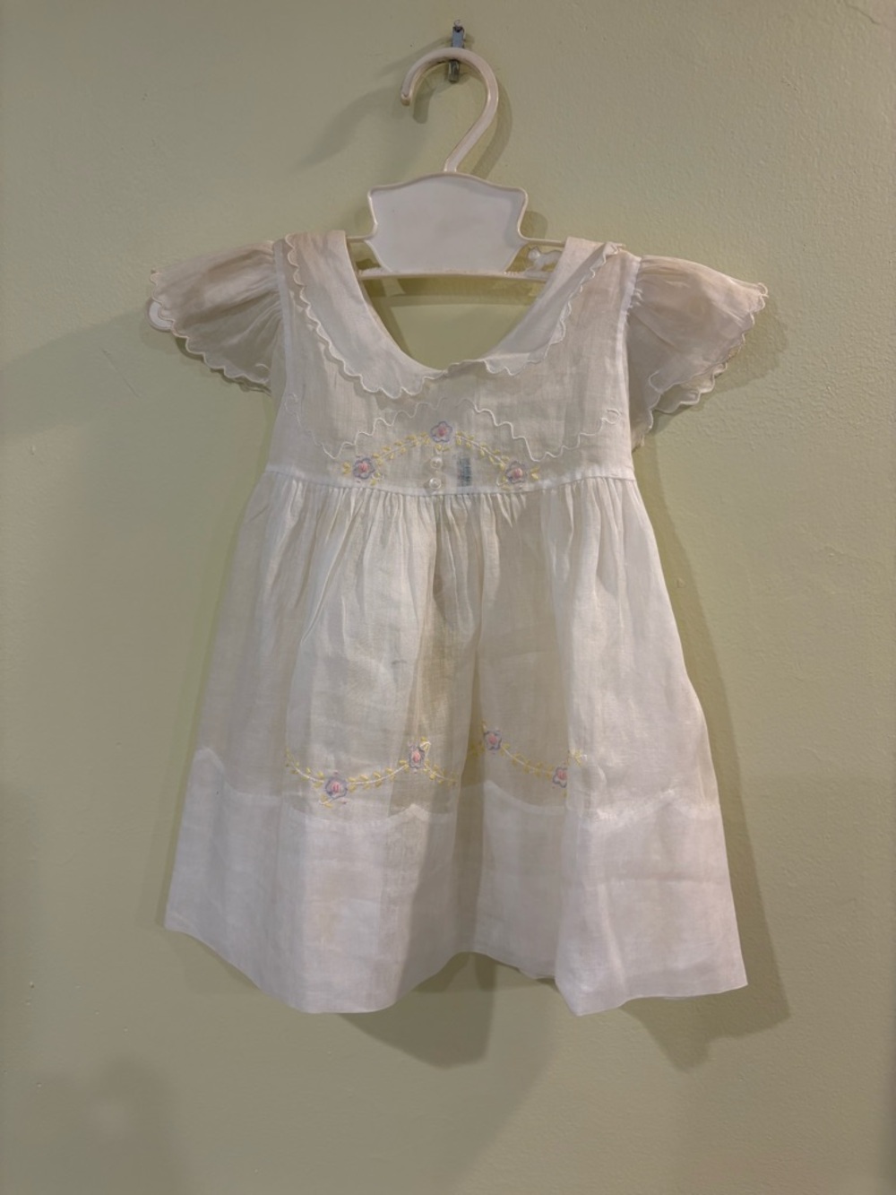 Vintage 50’s Mede in The Philippines Baby Dress with Pastel Floral Embroidery